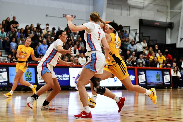 Women’s basketball game on the courts of the John Wooden Family Fieldhouse